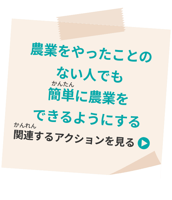 農業をやったことのない人でも簡単に農業をできるようにする 関連するアクションを見る