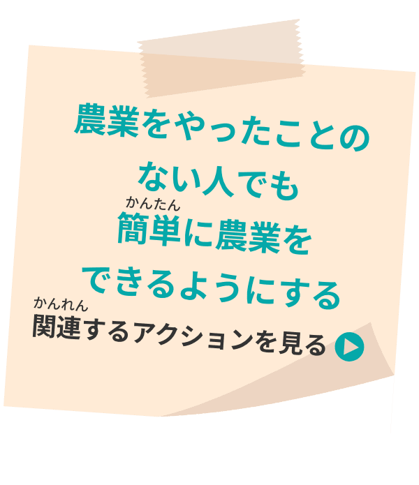 農業をやったことのない人でも簡単に農業をできるようにする 関連するアクションを見る