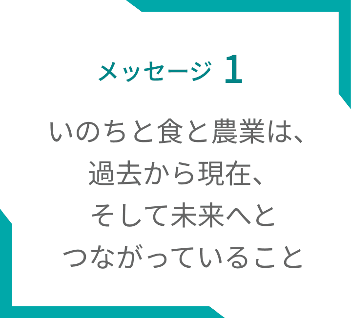 メッセージ1 いのちと食と農業は、過去から現在、そして未来へとつながっていること