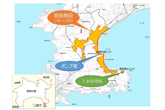 三浦市コンセッション事業の範囲を示した地図